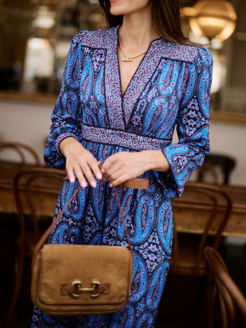 Boden NWT Hotched Ponte Paisley Midi Dress Blue Size 6 - Picture 2 of 15